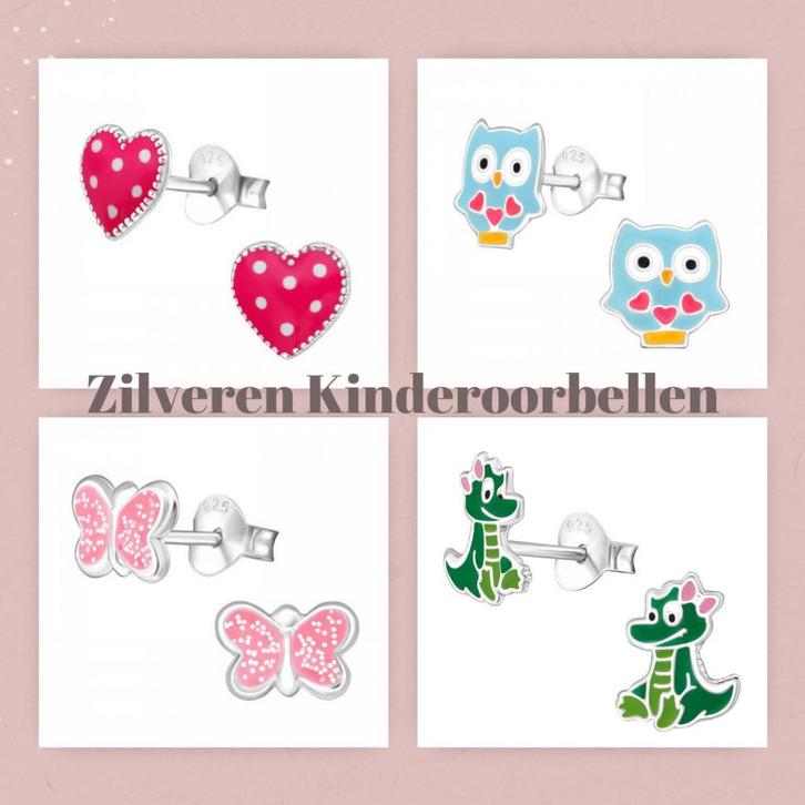 Zilveren kinder Dieren oorbellen, Sieraden, Tassen en Uiterlijk, Kindersieraden, Oorbellen, Roze, Nieuw, Verzenden