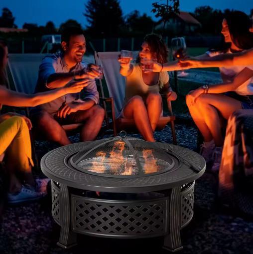 Stalen vuurtafel met deksel en grill – 81x81x50 cm, Tuin en Terras, Vuurkorven, Nieuw, Verzenden