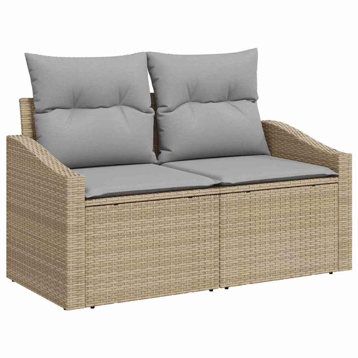 vidaXL Tuinbank met kussen Beige 123 x 62 x 69cm poly rattan, Tuin en Terras, Tuinsets en Loungesets, Nieuw, Rotan, Verzenden