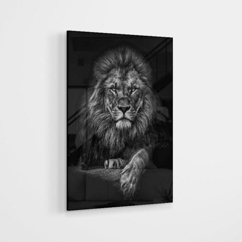 Glasschilderij – Black and white Lion – 80x120cm, Huis en Inrichting, Woonaccessoires | Schilderijen, Tekeningen en Foto's, Oorspronkelijke maker
