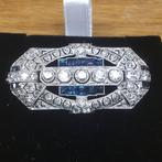 Broche - 18 karaat Witgoud - Art Deco saffier & diamant, Sieraden, Tassen en Uiterlijk, Antieke sieraden
