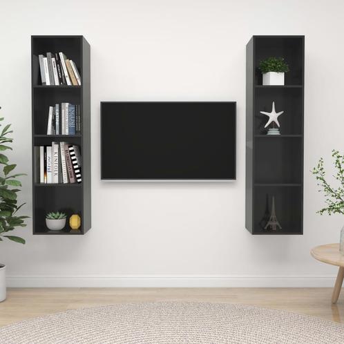 vidaXL Tv-wandmeubelen 2 st bewerkt hout hoogglans grijs, Huis en Inrichting, Kasten | Televisiemeubels, 25 tot 50 cm, Nieuw, Overige houtsoorten