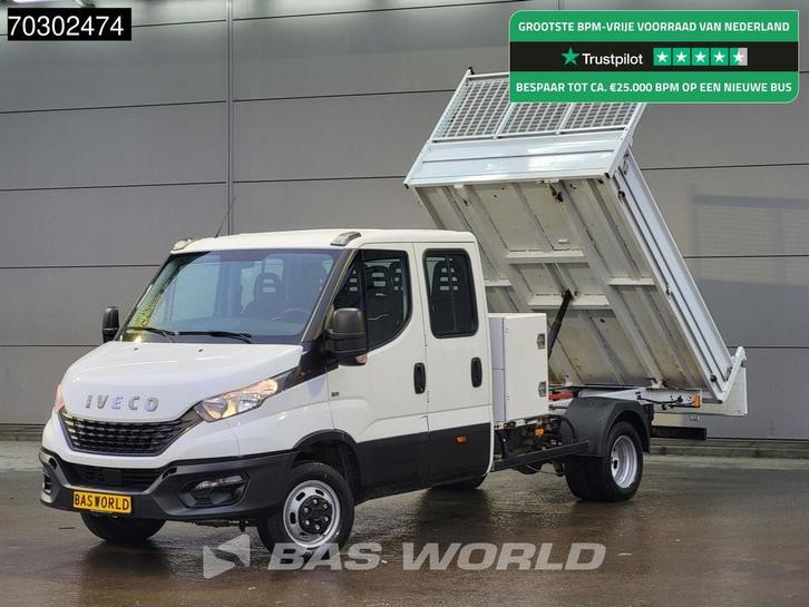 Iveco Daily 35C16 3.0L Kipper met Kist Dubbel Cabine Dubbell, Auto's, Bestelauto's, Lease, Handgeschakeld, Financial lease, Wit