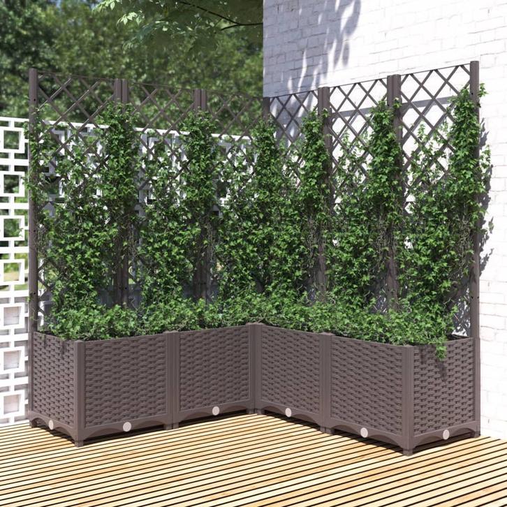 vidaXL Plantenbak met latwerk 120x120x136 cm polypropeen, Tuin en Terras, Bloembakken en Plantenbakken, 100 cm of meer, Nieuw