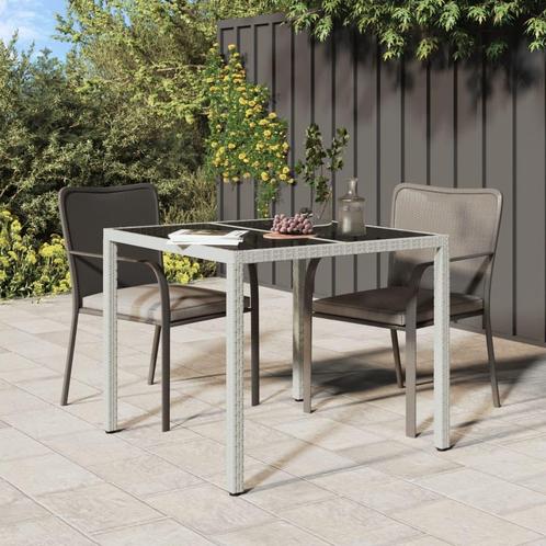 vidaXL Tuintafel 90x90x75 cm gehard glas en poly rattan wit, Tuin en Terras, Tuintafels, Nieuw, Verzenden