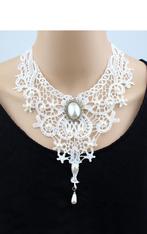 Ketting Kant Wit Steen Steampunk Lolita Witte Kanten Collar, Kunststof, Verstelbaar, Wit, Nieuw