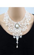 Ketting Kant Wit Steen Steampunk Lolita Witte Kanten Collar, Nieuw, Kunststof, Ophalen of Verzenden, Wit