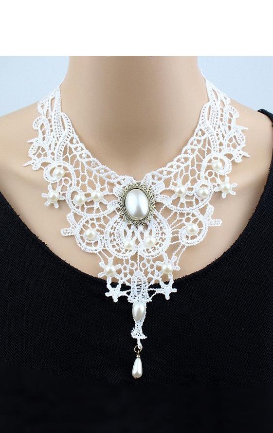 Ketting Kant Wit Steen Steampunk Lolita Witte Kanten Collar, Sieraden, Tassen en Uiterlijk, Kettingen, Wit, Nieuw, Verstelbaar