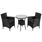 Balkonset polyrotan - Bayamo - 3 delig -Zwart, Tuin en Terras, Tuinsets en Loungesets, Verzenden, Nieuw
