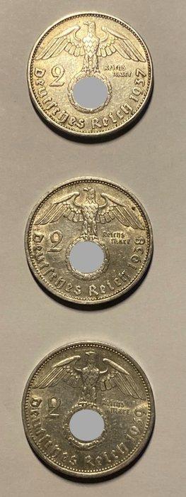 Duitsland. Lot of 9 coins, incl. silver 3x 2 Reichsmark beschikbaar voor biedingen