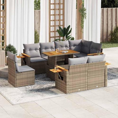 vidaXL 9-delige Loungeset met kussens poly rattan acacia, Tuin en Terras, Tuinsets en Loungesets, Loungeset, Nieuw, Rotan, Verzenden