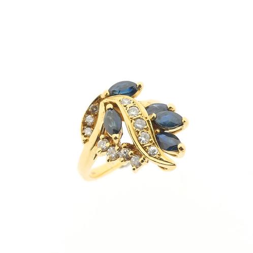18 krt. Gouden ring met saffier en diamant | 0,18 ct., Sieraden, Tassen en Uiterlijk, Ringen, Dame, Met edelsteen, Overige kleuren