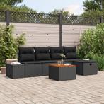 vidaXL 6-delige Tuinbankenset met kussens poly rattan zwart, Tuin en Terras, Verzenden, Nieuw, Rotan
