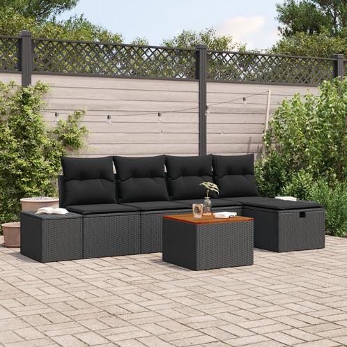 vidaXL 6-delige Tuinbankenset met kussens poly rattan zwart, Tuin en Terras, Tuinsets en Loungesets, Nieuw, Rotan, Verzenden
