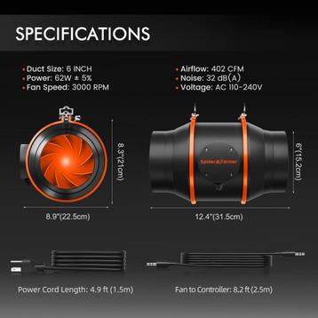 Spider Farmer Ø6 Ventilation Kit Incl Smart Monitor beschikbaar voor biedingen