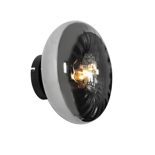 Art Deco wandlamp zwart met smoke glas - Ayesha, Huis en Inrichting, Lampen | Wandlampen, Nieuw, Glas