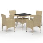 vidaXL 5-delige Tuinset poly rattan en glas beige, 4 zitplaatsen, Nieuw, Tuinset, Verzenden