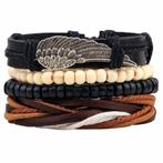 Fako Bijoux® - Armband - Leder - Set Vintage - Vleugel, Verzenden, Nieuw