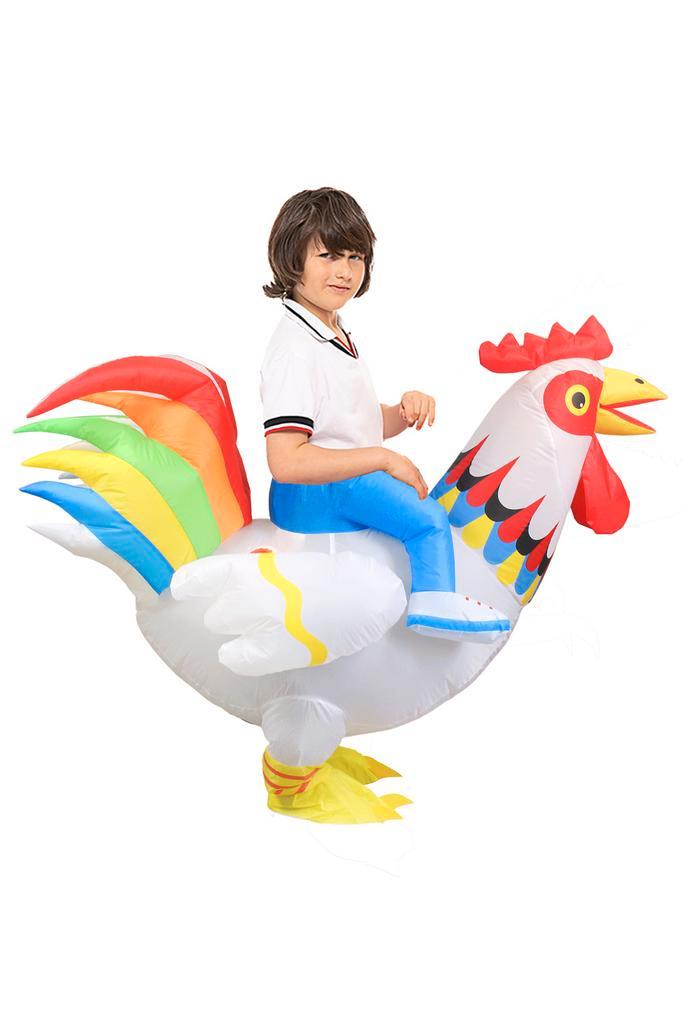 KIMU® Opblaas Kostuum Kinderen Zittend op Kip Wit Regenboog, Kinderen en Baby's, Carnavalskleding en Verkleedspullen, Nieuw, Ophalen of Verzenden