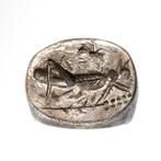 Oud-Romeins Zilver Grote massieve ring met sprinkhaan, Antiek en Kunst