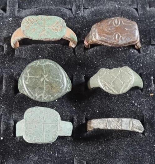 Middeleeuwen, kruisvaardersperiode Lot of 6 Seal Ring, Sieraden, Tassen en Uiterlijk, Antieke sieraden