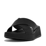 -10% FitFlop  FitFlop F-mode leather flatform cross slides, Kleding | Dames, Schoenen, Slippers, Verzenden, Zwart, Nieuw