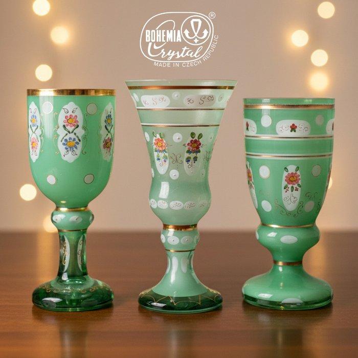 Themacollectie - Cristallo di Boemia - 3x Calici Verdi con, Antiek en Kunst, Antiek | Glas en Kristal