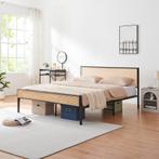 Metalen bed Linköping 165x206x90 cm zwart en rotan look [en., Verzenden, Nieuw