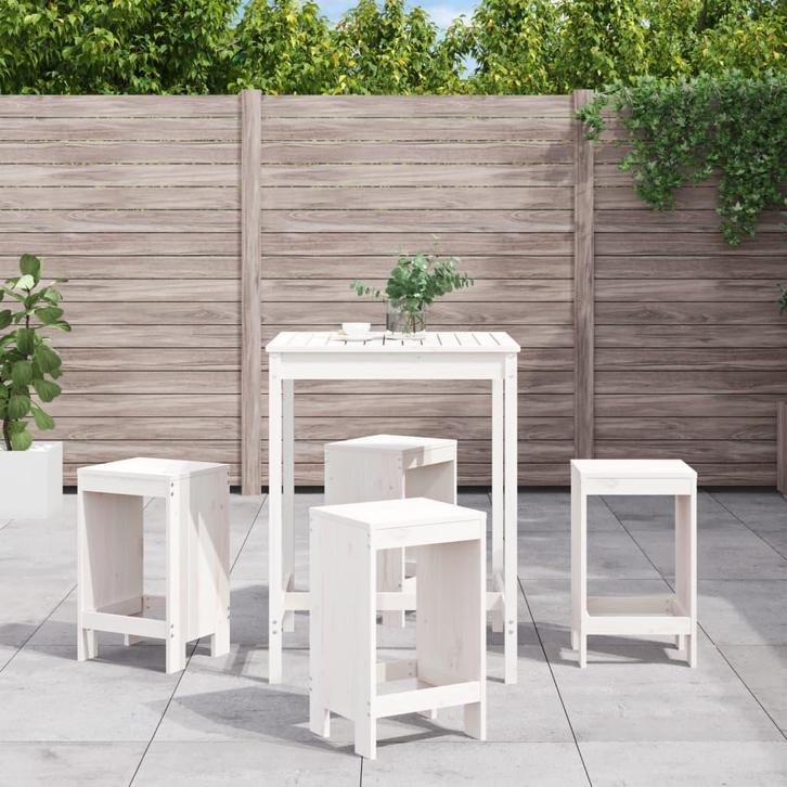 vidaXL 5-delige Barset massief grenenhout wit, Tuin en Terras, Tuinsets en Loungesets, Nieuw, 5 zitplaatsen, Verzenden