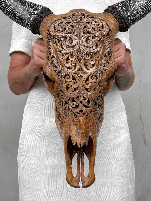 Geen minimumprijs - Bruine koeienschedel met Boheemse, Antiek en Kunst, Kunst | Designobjecten