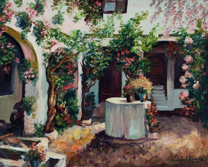 Soledad Gómez Gómez (1937) - El patio de las flores, Antiek en Kunst, Kunst | Schilderijen | Klassiek