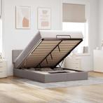 vidaXL Bed poef met matras en LEDs 140x200 cm stof taupe, Verzenden, 140 cm, 200 cm, Stof