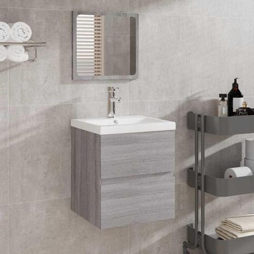 vidaXL Badkamerkast met spiegel bewerkt hout grijs sonoma, Huis en Inrichting, Badkamer | Badkamermeubels, Nieuw, Verzenden