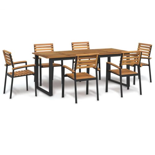 vidaXL 7-delige Tuinset massief acaciahout en metaal, Tuin en Terras, Tuinsets en Loungesets, Tuinset, Nieuw, 6 zitplaatsen, Hardhout