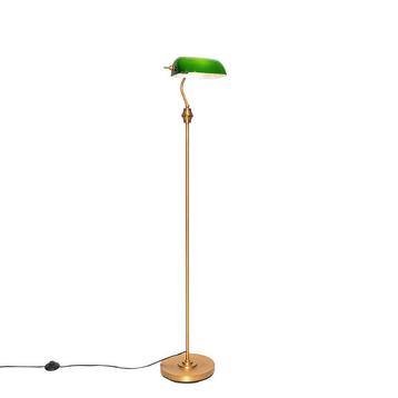 Klassieke notaris vloerlamp brons met groen glas - Banker beschikbaar voor biedingen