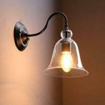 Vintage Wandlamp Zwart Met Glazen Lampenkap