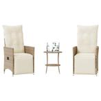 vidaXL 3-delige Bistroset met kussens poly rattan beige, Verzenden, Nieuw, Rotan