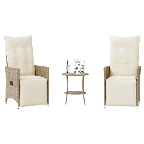 vidaXL 3-delige Bistroset met kussens poly rattan beige, Tuin en Terras, Tuinsets en Loungesets, Nieuw, Rotan, Verzenden