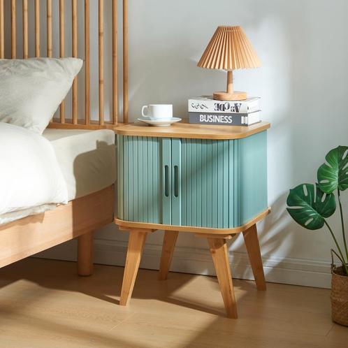 Bijzettafel Tysvær 58,5x45x45 cm naturel en blauw [en.casa], Huis en Inrichting, Tafels | Bijzettafels, Nieuw, Verzenden
