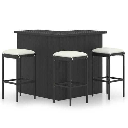 vidaXL 4-delige Tuinbarset met kussens poly rattan zwart, Tuin en Terras, Tuinsets en Loungesets, Nieuw, 3 zitplaatsen, Rotan