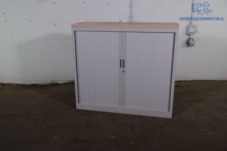 Roldeurkast | Tweedehands | Grijs | Beuken topblad | 2 legbo, Huis en Inrichting, Kasten | Roldeurkasten en Archiefkasten, Gebruikt