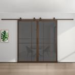 Dubbele stalen schuifdeur 6 Vlaks Brons Rook glas Luxe desig, 75 tot 150 cm, Nieuw, 150 tot 225 cm, Metaal