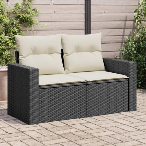 vidaXL Tuinbank 2-zits met kussens poly rattan zwart, Tuin en Terras, Tuinsets en Loungesets, Nieuw, Rotan, Verzenden