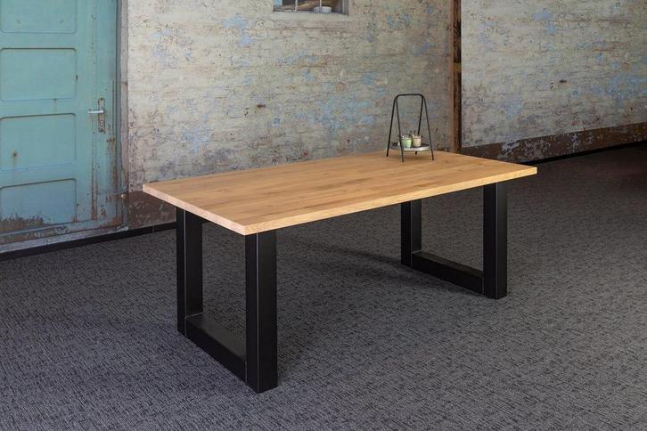 Eiken Tafels | RECHTHOEK recht of facet | Zelf samenstellen, Huis en Inrichting, Tafels | Eettafels, Nieuw, Eikenhout, Metaal