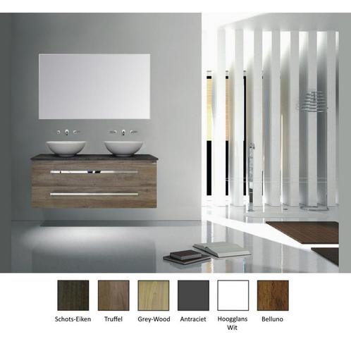 Badkamermeubelset Sanicare Q12 2 Laden Grey-Wood (spiegel, Doe-het-zelf en Verbouw, Sanitair, Bad, Nieuw, Chroom, Ophalen of Verzenden