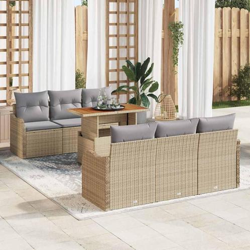 vidaXL Tuin Sofa Set met opslag 7 pcs Beige Poly riet, Tuin en Terras, Tuinsets en Loungesets, Nieuw, Rotan, Verzenden