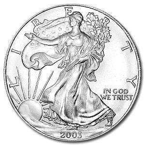American Eagle 1 oz 2003 (8.495.008 oplage), Postzegels en Munten, Munten | Amerika, Midden-Amerika, Losse munt, Zilver, Verzenden
