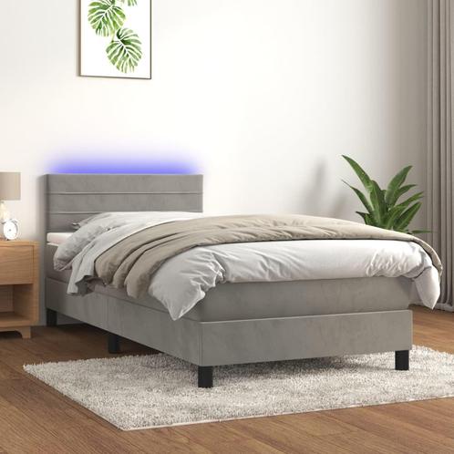 vidaXL Boxspring met matras en LED fluweel lichtgrijs 90x200, Huis en Inrichting, Slaapkamer | Bedden, 90 cm, 200 cm, Grijs, Eenpersoons