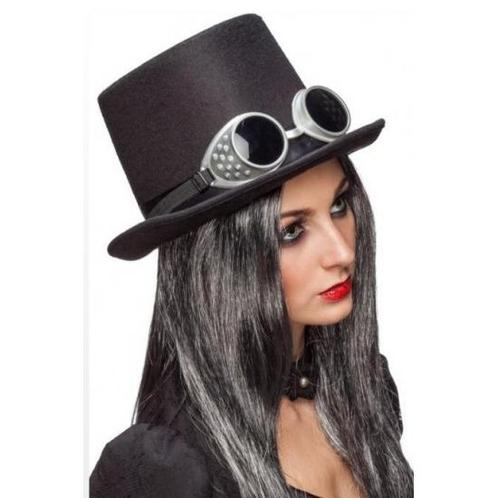 Zwarte steampunk hoed met bril - Hoge hoeden, Hobby en Vrije tijd, Feestartikelen, Ophalen of Verzenden