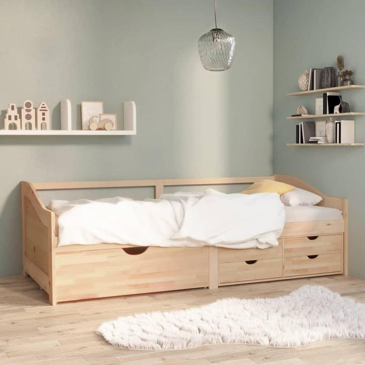 vidaXL Bedbank 3-zits met lades massief grenenhout 90x200 cm, Huis en Inrichting, Slaapkamer | Bedden, 90 cm, 200 cm, Bruin, Eenpersoons